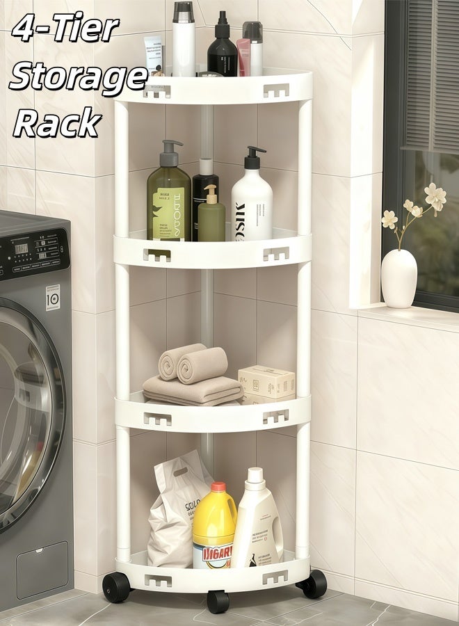 شو وو رف تخزين بأربعة أرفف، عربة تخزين بأربعة أرفف، عربة تنظيم تخزين بعجلات، عربة تخزين متعددة الوظائف للمكتب، منظم رفوف متحرك للحمام، رف زاوية مثلث، عربة دوارة للاستحمام، غرفة المعيشة، المطبخ، غرفة النوم (أبيض) - Image 1